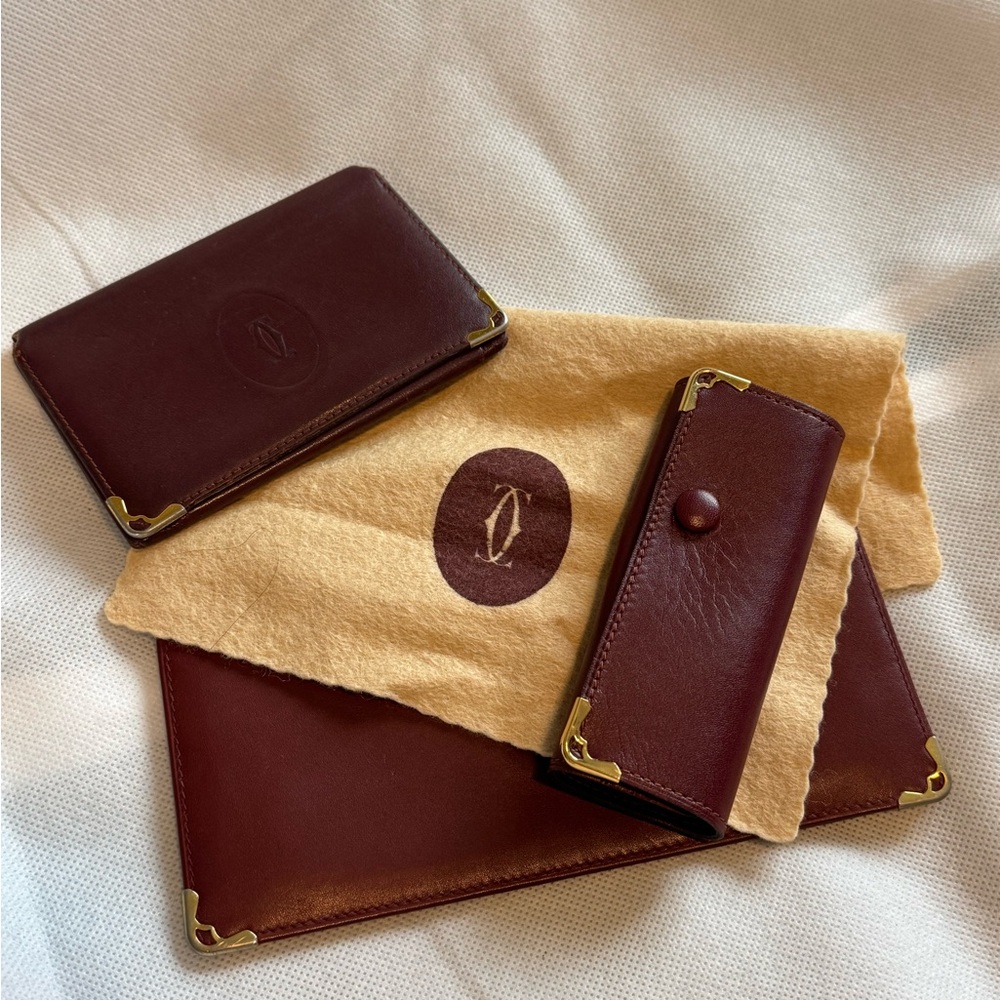 Cartier Red Leather Wallet Set